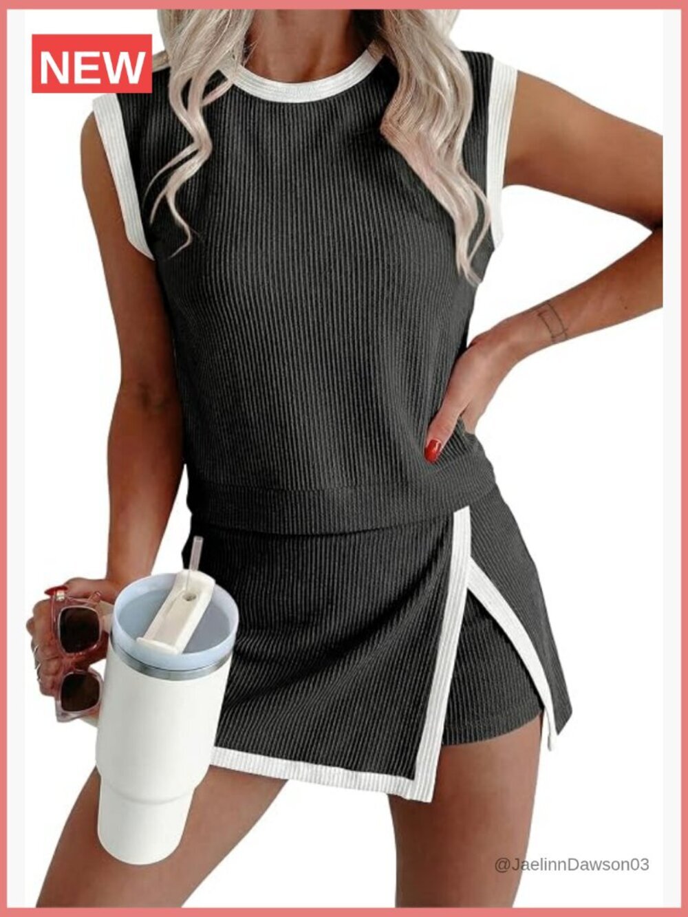 2 Piece Tank Top & Skirt Set Ribbed Knit Lounge Matching Outfits
